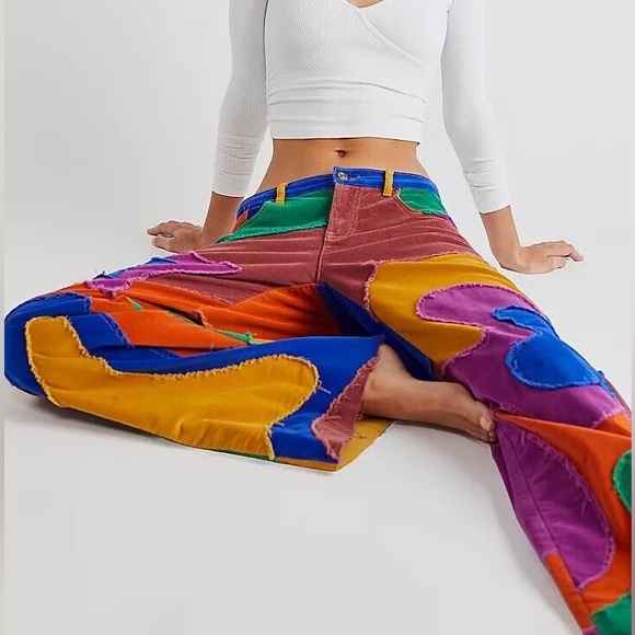 HP 🍭[ FP ] Supernova Cord Jeans in Rainbow Road Corduroy Bell Bottoms - Picture 3 of 16